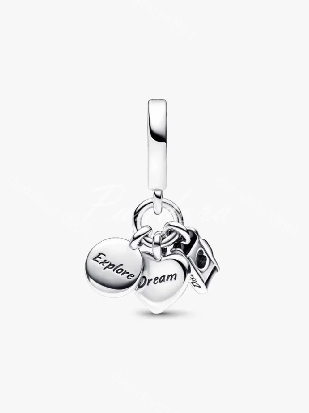 Pandora Camera, Heart & Compass Triple Dangle Charm